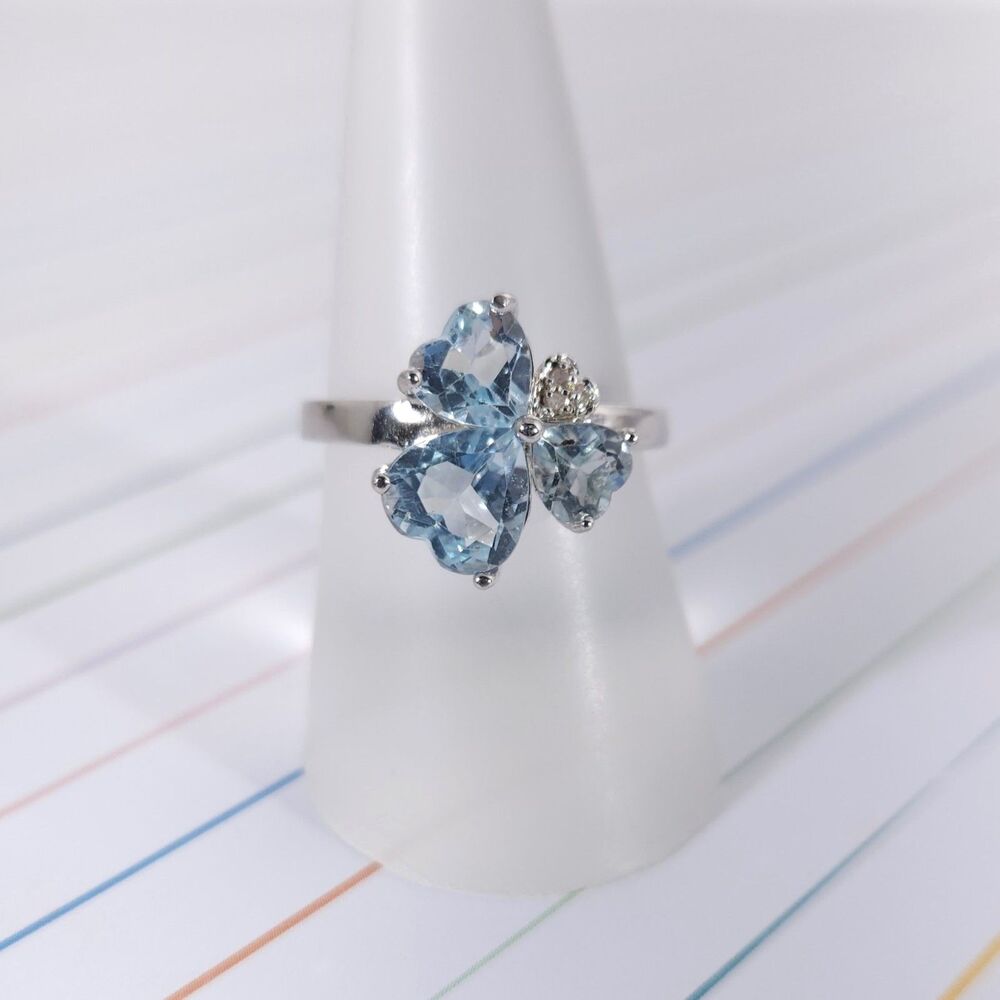 Blue Topaz Heart Ring Sterling Silver Size 7